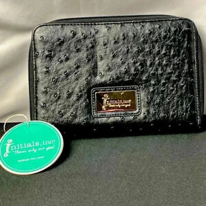 INITIALS INC. BLACK PEBBLED WALLET CASE OUTSIDE POCKET INSIDE ID AND CARD SLOTS